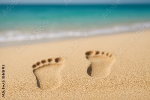 Footprints in Soft Sand Along a Tranquil Beach at Sunset Near Blue Ocean Waters