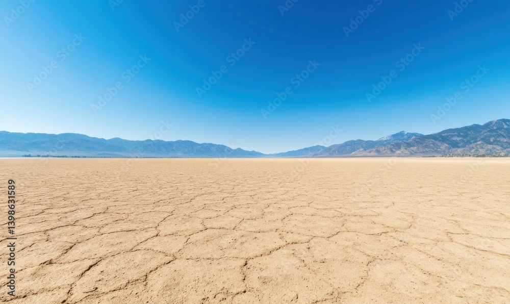 Cracked earth desert plain under blue sky landscape Cracked earth desert plain under blue sky landscape