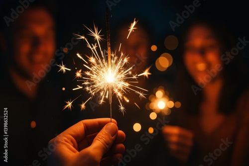 Friends Celebrating With Sparklers During a Nighttime Gathering at a Cozy Out...