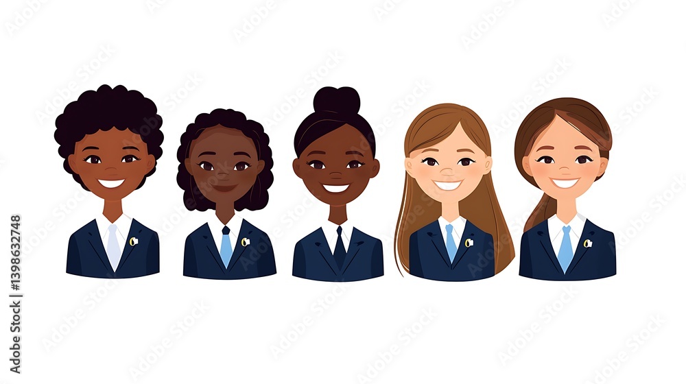 Group smiling teachers. Black and fair-skinned women and men. Vector illustration in flat Group smiling teachers. Black and fair-skinned women and men. Vector illustration in flat