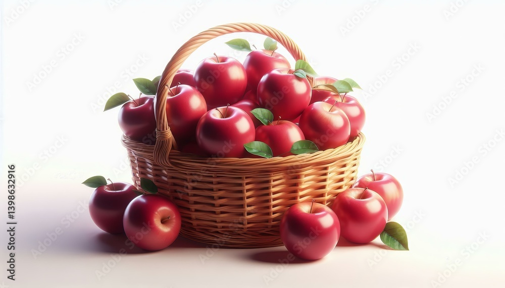 Close-Up Of Red Apples In Basket isolated on Background. 3d style illustration Close-Up Of Red Apples In Basket isolated on Background. 3d style illustration