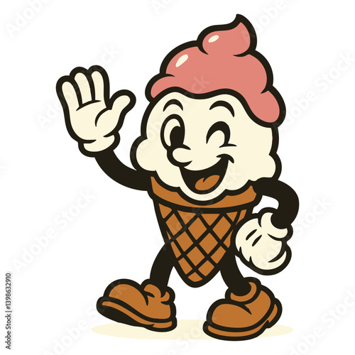 vintage ice cream cone cartoon mascot character vector illustration