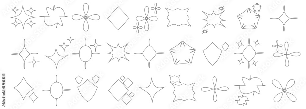 Obraz premium Sparkling stars, vectors sparkling star icon vectors, flickering twinkle, sunburst star shapes collection. Abstract magical light flares, vector star icons vector , isolated on white background. PNG