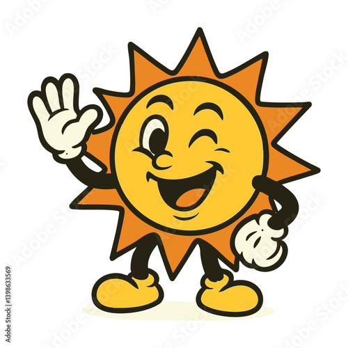 vintage sun cartoon mascot character vector illustration