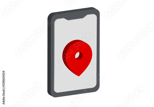 Free Download 3D illustration of a phone with a red location pin. PNG format, transparent background - GFXLoad