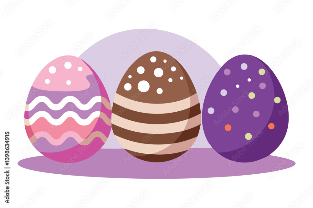 Three Decorated Easter Eggs With Dots and Stripes On White Background Design Three Decorated Easter Eggs With Dots and Stripes On White Background Design