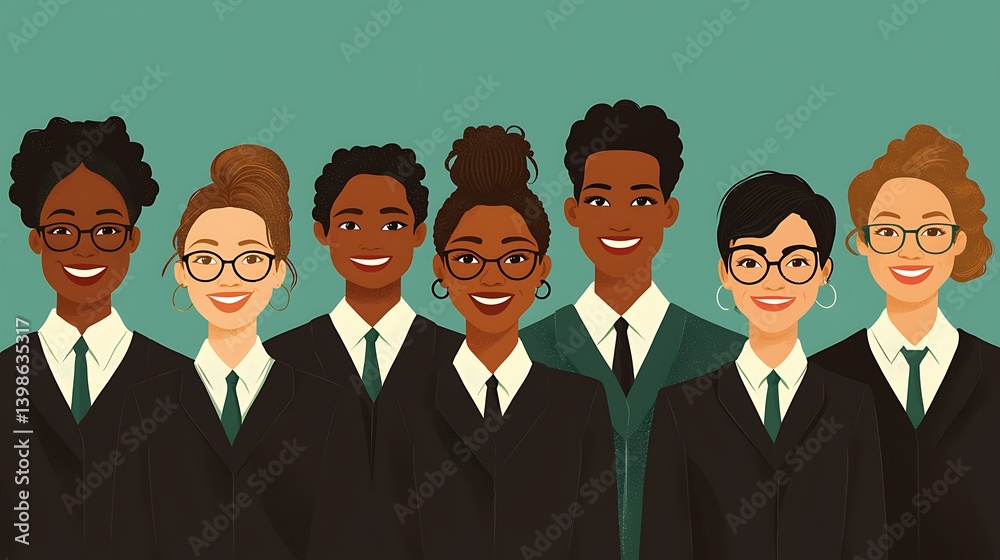 Group smiling teachers. Black and fair-skinned women and men. Vector illustration in flat Group smiling teachers. Black and fair-skinned women and men. Vector illustration in flat