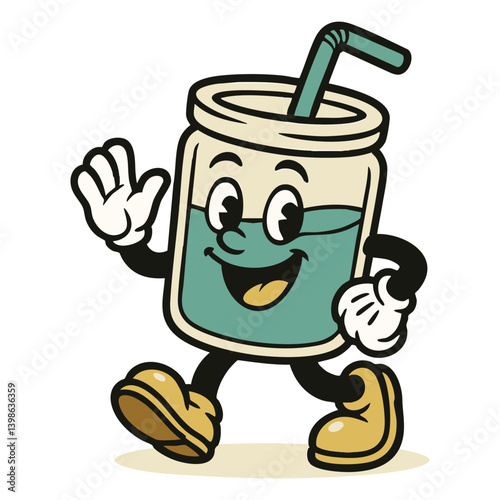 vintage smoothie jar cartoon mascot character vector illustration
