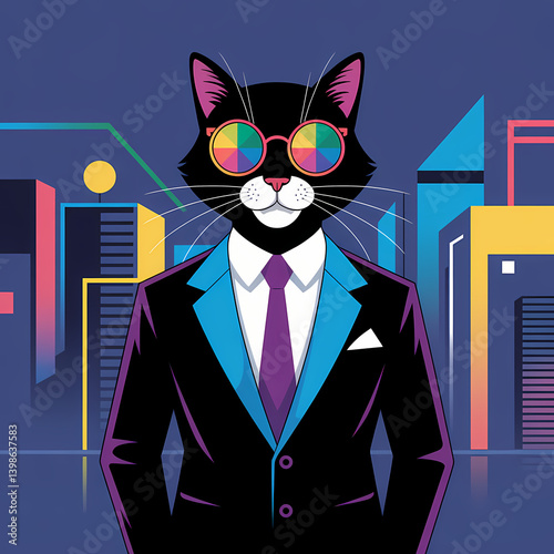 Cool Cat Wearing a black suit