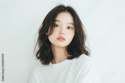 Portrait of a young woman with soft features.
