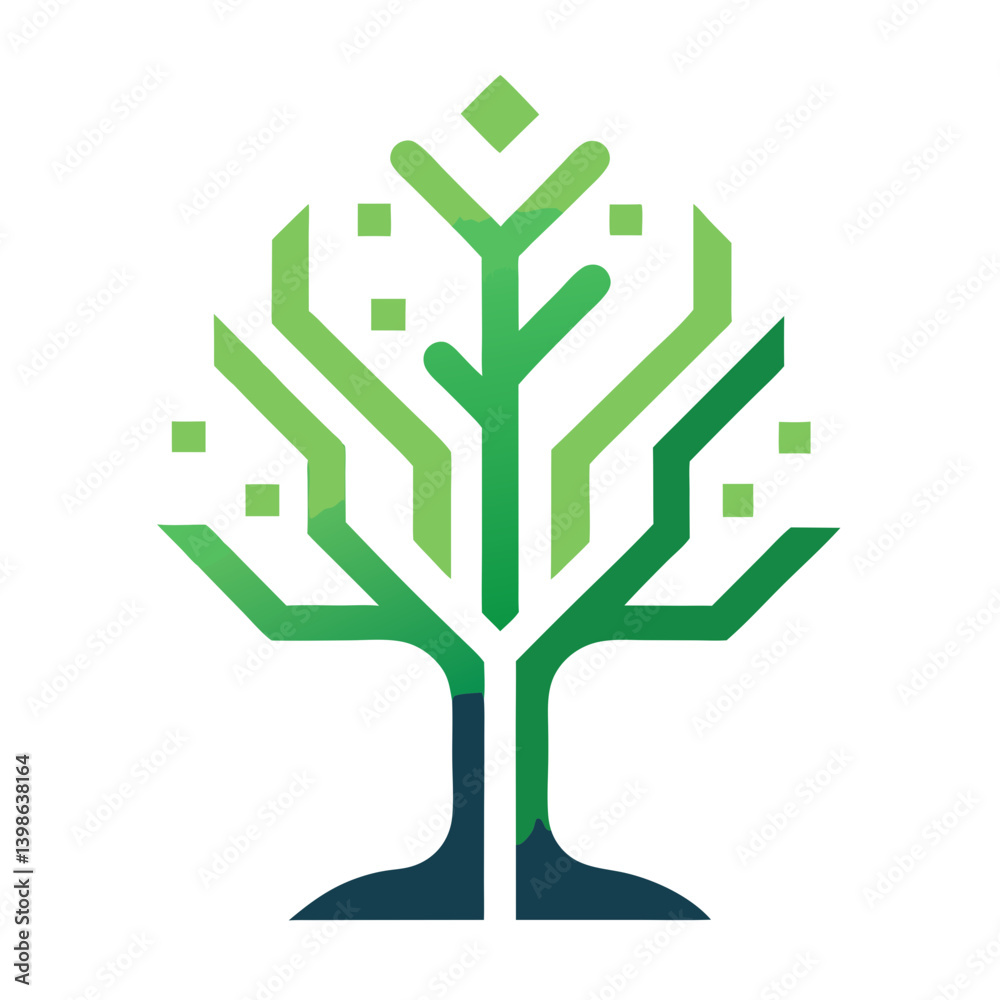 Eco Innovation: Tree-Tech Logo Icon on White Background Eco Innovation: Tree-Tech Logo Icon on White Background