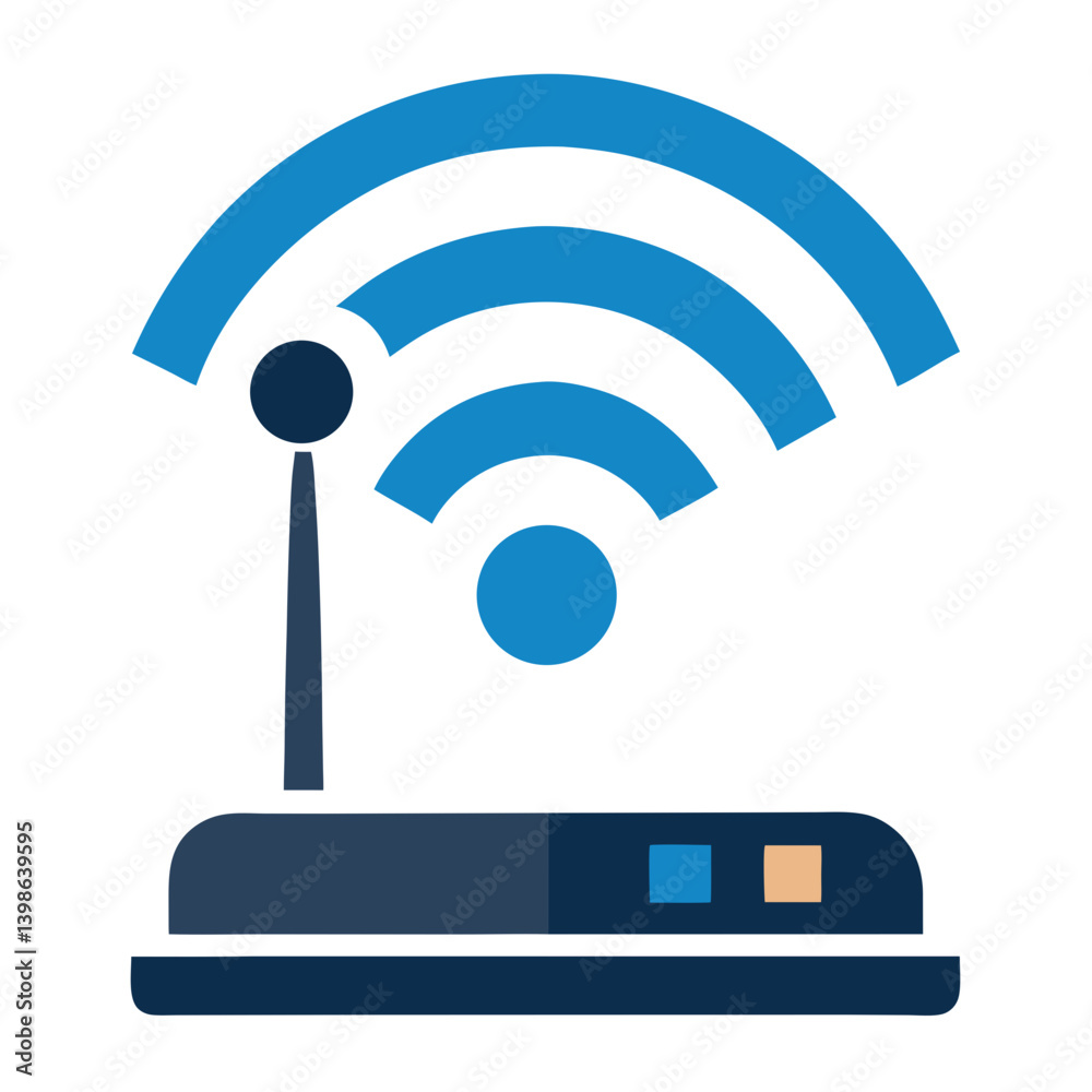 Seamless Connection: WiFi Signal and Router Icon on White Background Seamless Connection: WiFi Signal and Router Icon on White Background