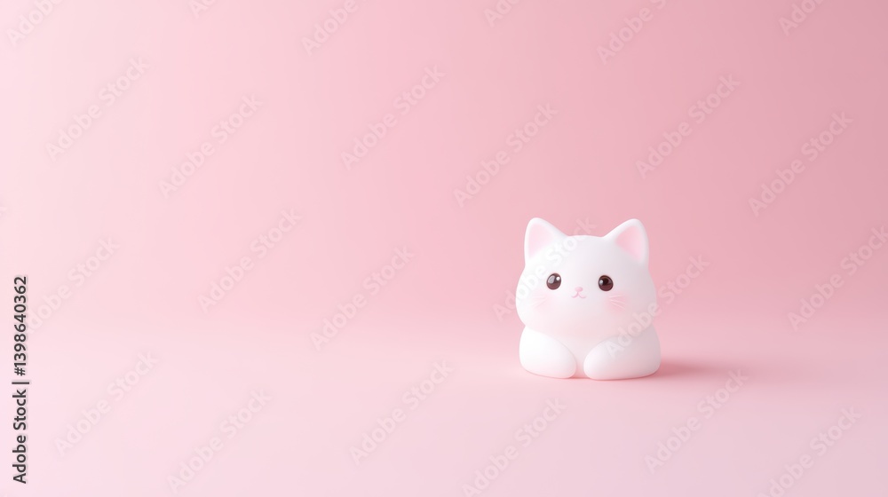 A cute, white cat figurine sits against a soft pink background, making it ideal for product showcases, playful themes, or pet-related content in marketing or social media, A cute, white cat figurine sits against a soft pink background, making it ideal for product showcases, playful themes, or pet-related content in marketing or social media,