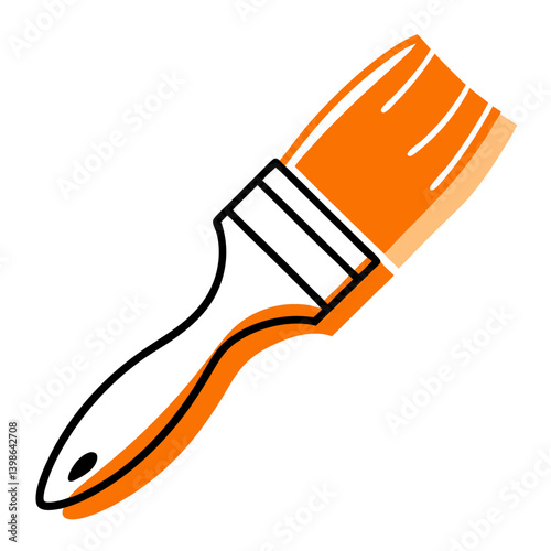 Paintbrush with Orange Bristles in Simple Outline Style  