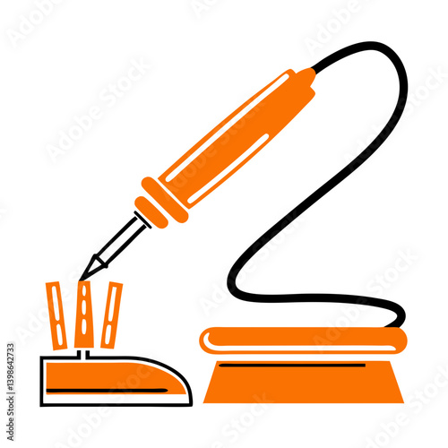 Soldering iron with stand and wires on a white background  