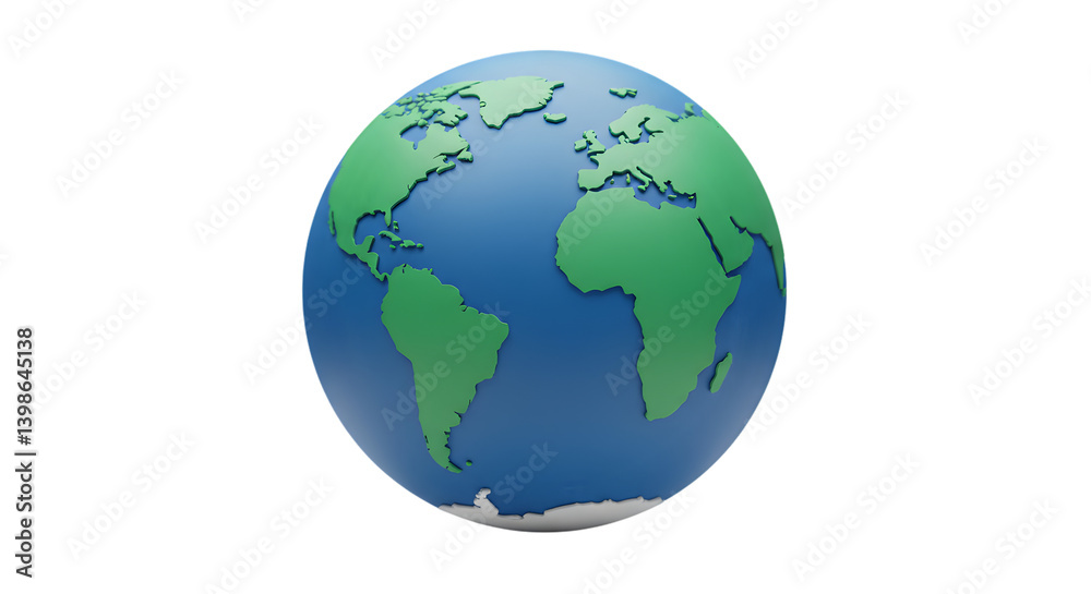 A stylized globe depicting continents in green and oceans in blue against a black background scene view A stylized globe depicting continents in green and oceans in blue against a black background scene view