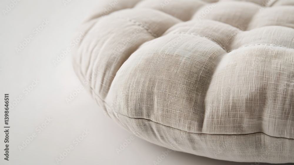 Obraz premium Close up shot of a round tufted cushion on a white background