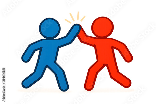 Two colorful stick figures performing a high five gesture in a playful and cheerful manner
