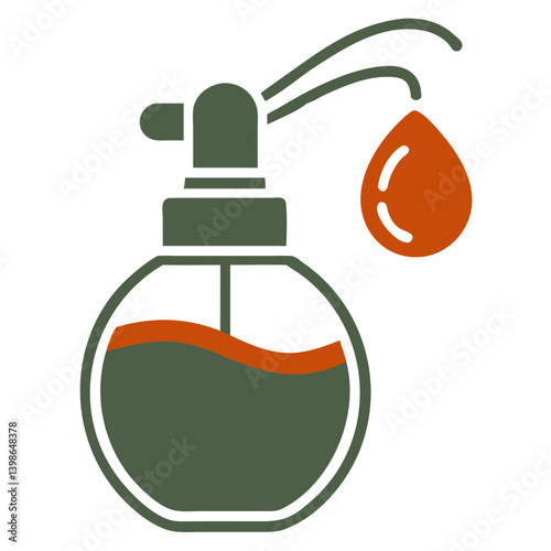 Vintage perfume bottle with spray nozzle and liquid droplet  