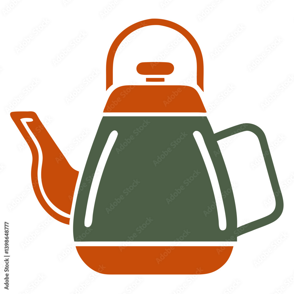Obraz premium Classic tea kettle illustration in green and orange colors 