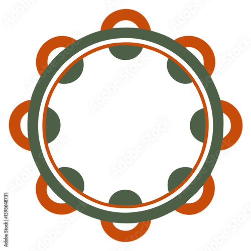 Tambourine graphic design with circular pattern in green and orange  