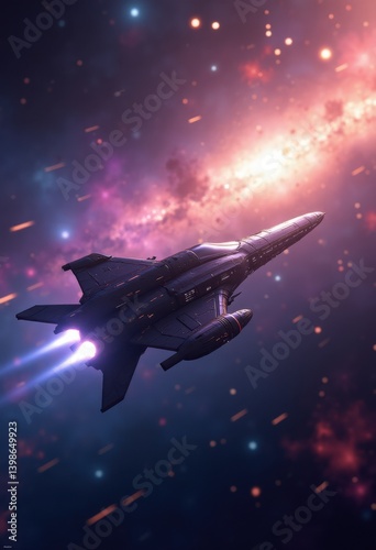 futuristic spacecraft soaring above starry galaxy cosmic scene interstellar travel astronomy nebula celestial wonders stellar vistas, universe, orbit, moon