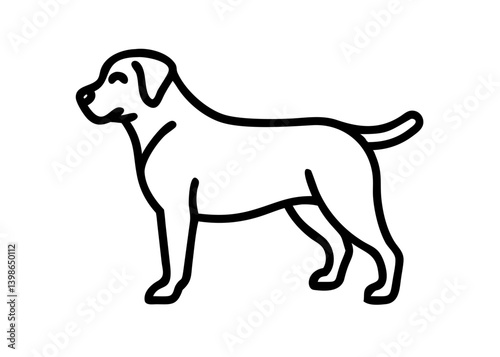 Icon of a simple line drawing of a dog. rottweiler.
