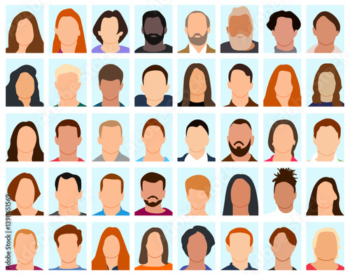Collection of different portrait avatar isolated on a white background. Set of different portrait icon in flat style