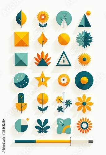 vibrant flat design elements white background creative visual display graphic arts, pattern, colorful, shape, aesthetic, abstract, line, icon, template