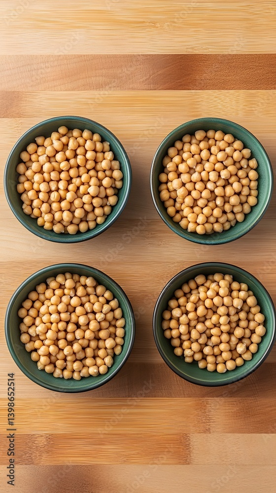 Fototapeta premium Four Bowls of Chickpeas on Wooden Board
