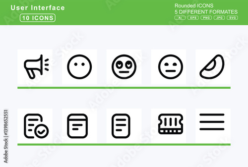 Set of 5 rounded user interface icons, id, badge, icon, flat, vector, card, clip, igloo, images, image, slash, user, inbox, inboxes