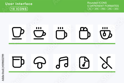Set of 5 rounded user interface icons, laugh, squint, icon, flat, vector, wink, layer, minus, plus, layers, layout, fluid, leaf, heart