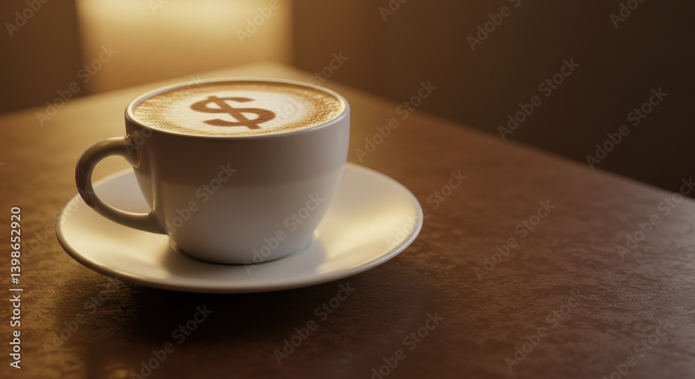 Coffee price to tell us current economy ratio concept, Dollar sign nestled within a coffee cup of coffee shop, hands e smoke. Tax and tributes. Coffee price to tell us current economy ratio concept, Dollar sign nestled within a coffee cup of coffee shop, hands e smoke. Tax and tributes.