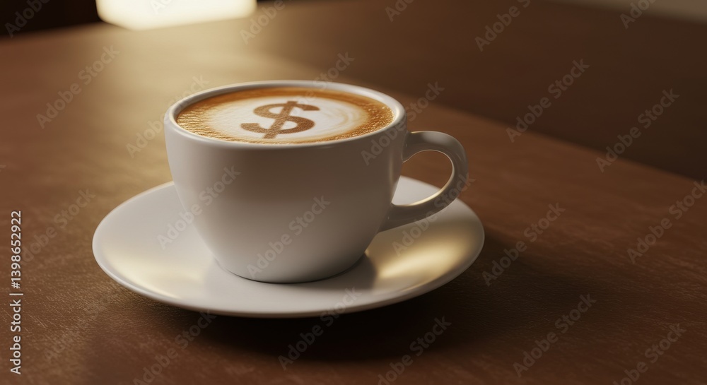 Coffee price to tell us current economy ratio concept, Dollar sign nestled within a coffee cup of coffee shop, hands e smoke. Tax and tributes. Coffee price to tell us current economy ratio concept, Dollar sign nestled within a coffee cup of coffee shop, hands e smoke. Tax and tributes.