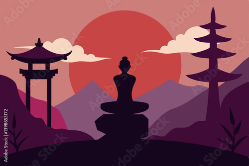 silhouette of a woman meditating in lotus position