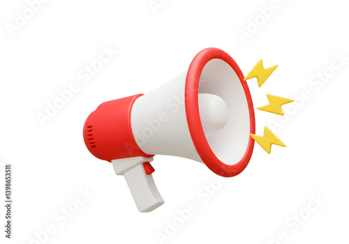Red and White Megaphone with Amplified Sound Symbol .