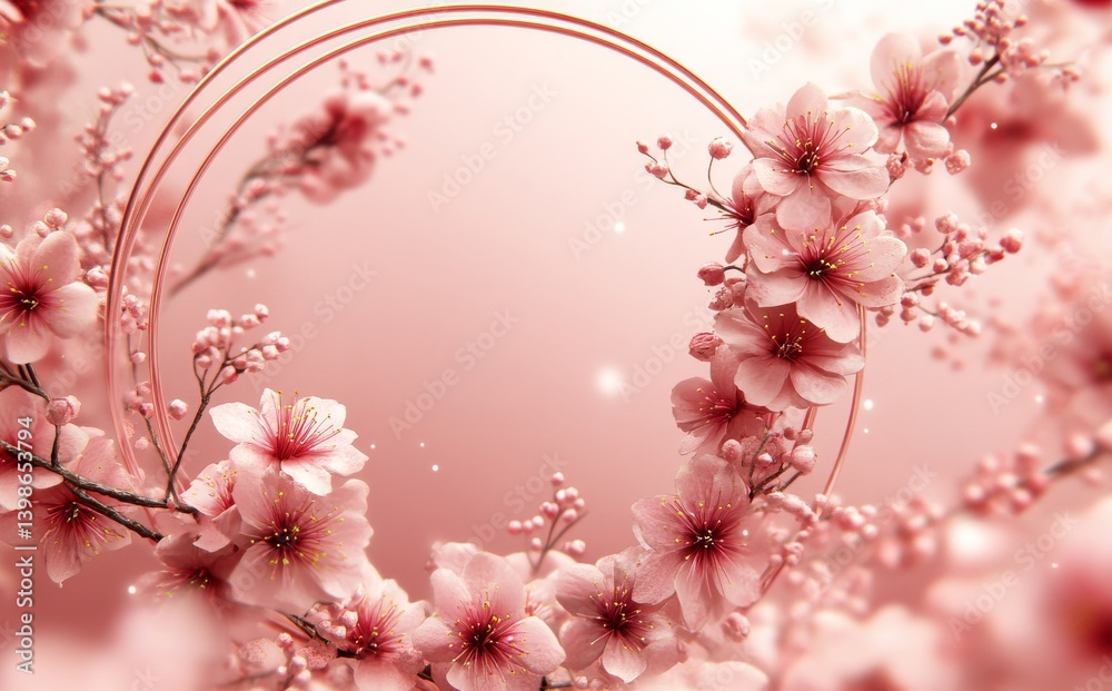 Fototapeta premium Hello to an April filled with delicate pink cherry blossoms and a deep, clear blue sky