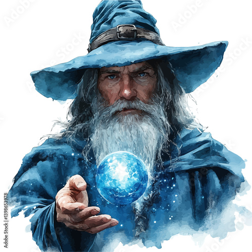 Merlin, watercolor illustration, isolated on a white background.

