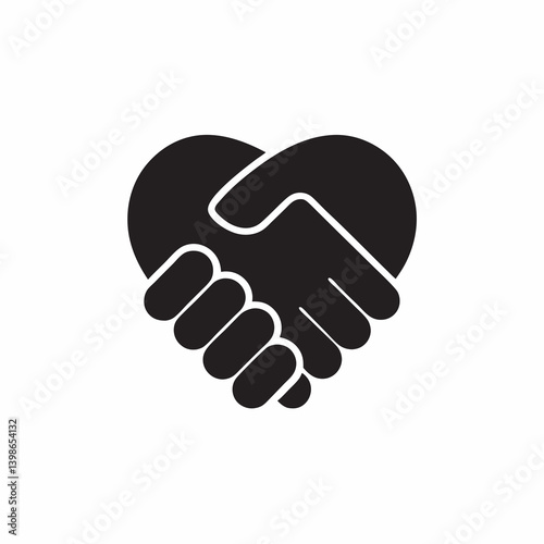 Two hands clasped in a heart shape symbolizing unity partnership and love simple black icon on white background