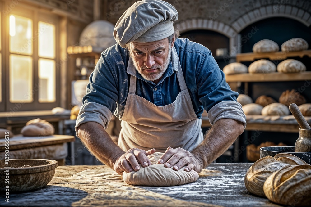 elderly man is bakery captured in the midst of his craft kneading dough on a wooden table dusted with flour bread bakery ekmek fırını elderly man is bakery captured in the midst of his craft kneading dough on a wooden table dusted with flour bread bakery ekmek fırını