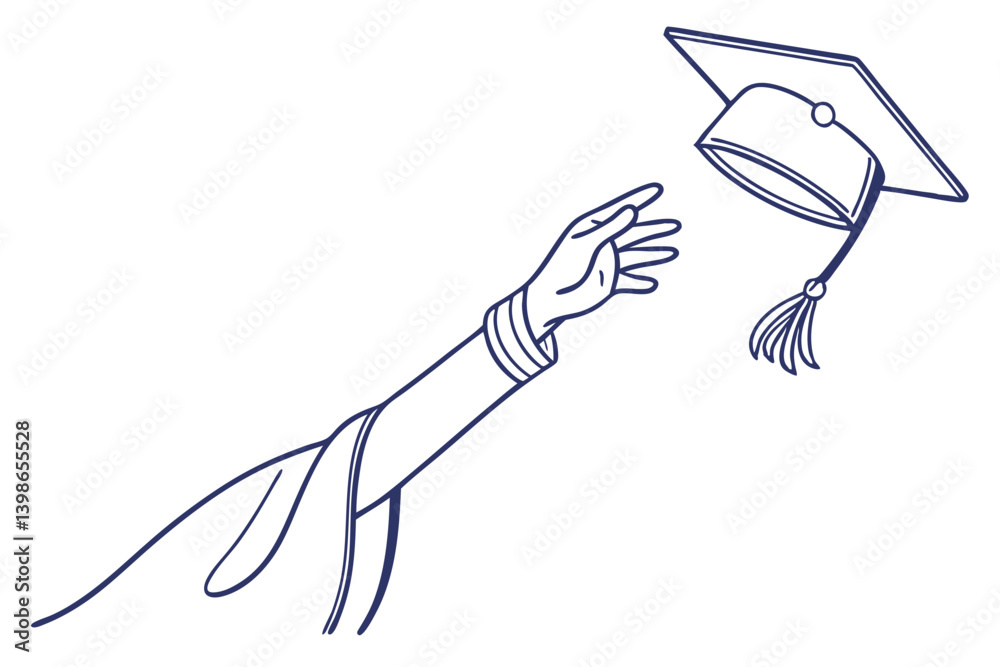 Obraz premium Graduation cap toss line illustration