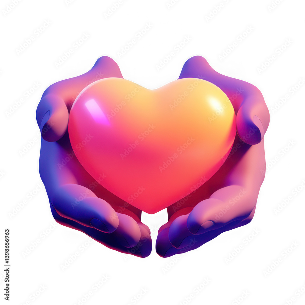 Two hands holding a red heart in 3D, symbol of love and affection Two hands holding a red heart in 3D, symbol of love and affection