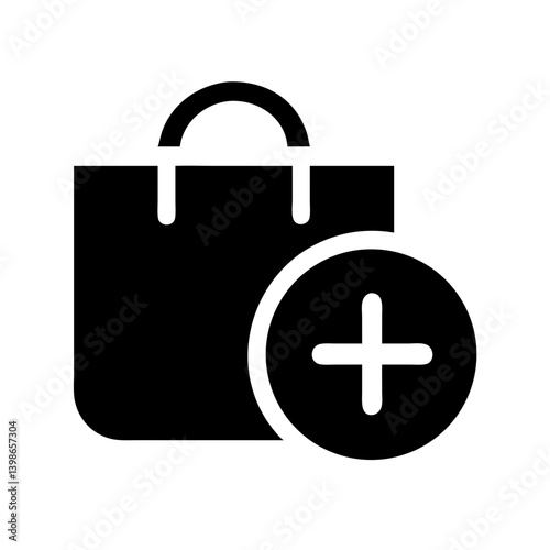 shopping bag add glyph  vector flat icon