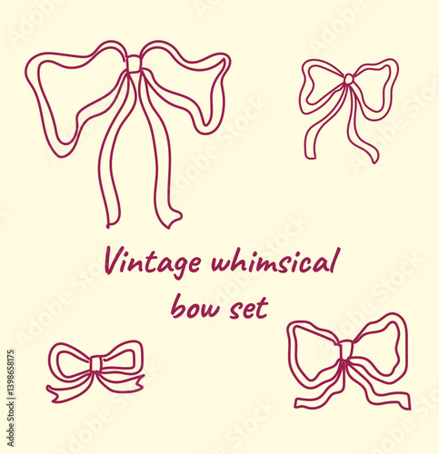 Wallpaper Mural Vintage Coquette Aesthetic Hand Drawn Bow Set Doodle Outline Whimsical Isolated Vector Design Torontodigital.ca