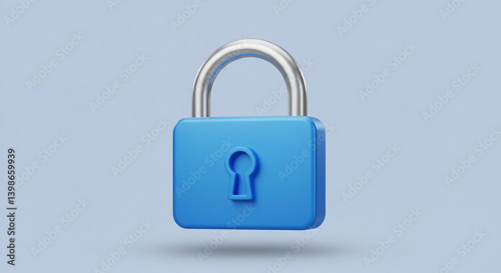 A sturdy blue padlock symbolizes unwavering digital security against a serene light blue background. A sturdy blue padlock symbolizes unwavering digital security against a serene light blue background.