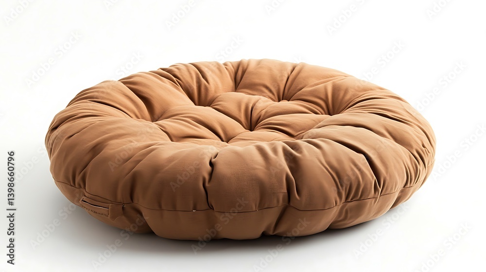 Obraz premium Close up of a round brown cushion on a white surface studio shot