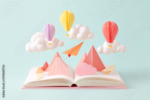 Whimsical storybook with hot air balloons