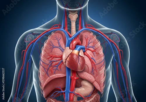 Detailed Anatomy of the Human Cardiovascular and Respiratory Systems Heart, Lungs, Arteries, Veins, and Thorax.