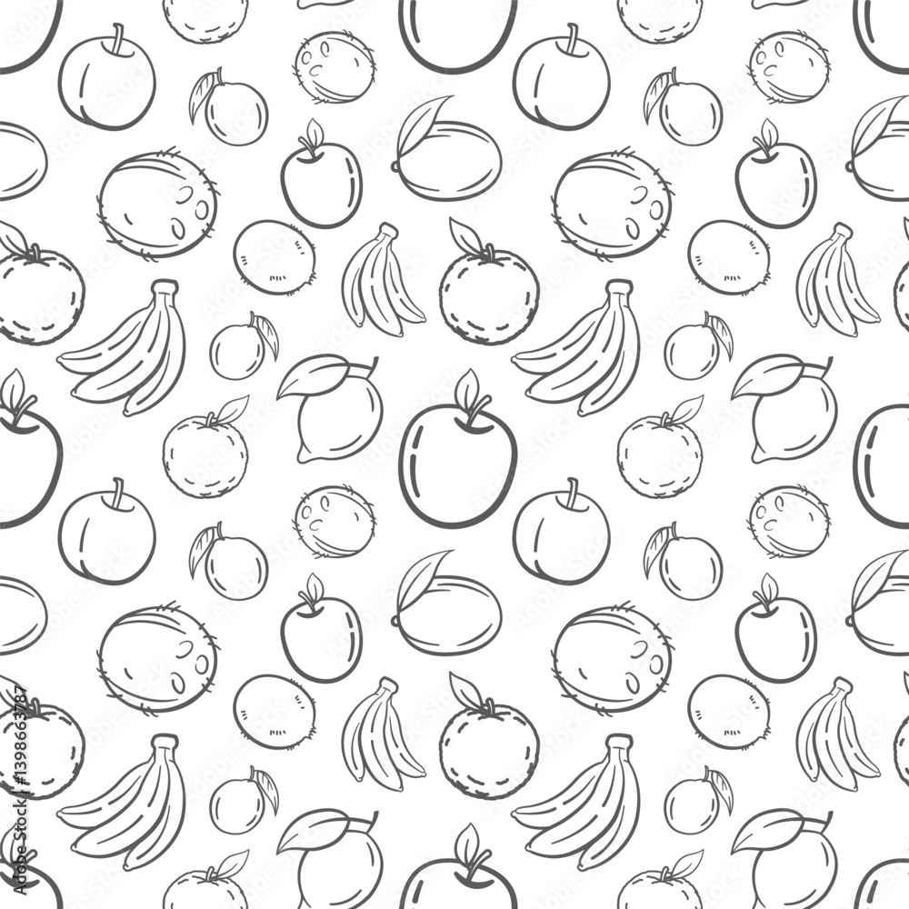 Fruits seamless pattern background in line art style. Fruits seamless pattern background in line art style.