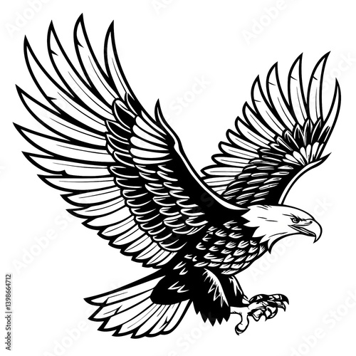 black lines flying eagle. Vector illustration isolated on white background.  Flying eagle attack 